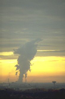 Dampfschwaden aus Kraftwerk-K&uuml;hlt&uuml;rmen