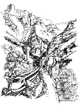 Zeichnung: Bahn im Gebirge